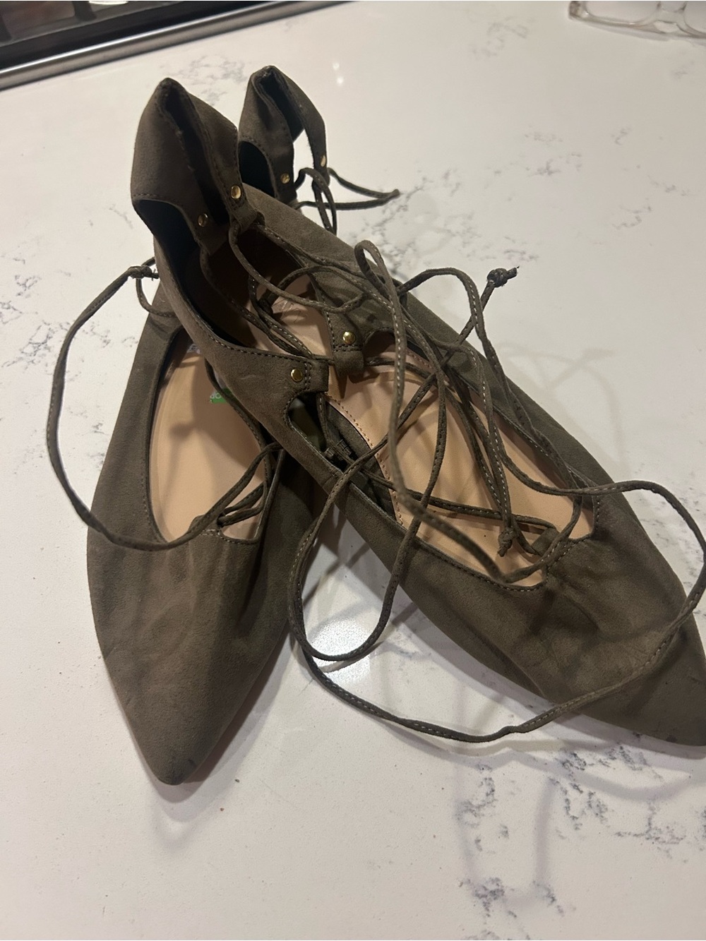 Old Navy Olive Lace-Up Pointed Flats